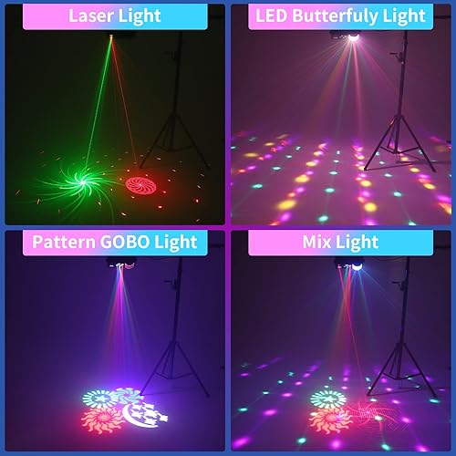 Miniatura 4 de Litake Luces de discoteca DJ de efecto mixto 4 en 1, activadas por sonido, RGBW GOBO patrón de haz estroboscópico, control remoto y DMX, luz de