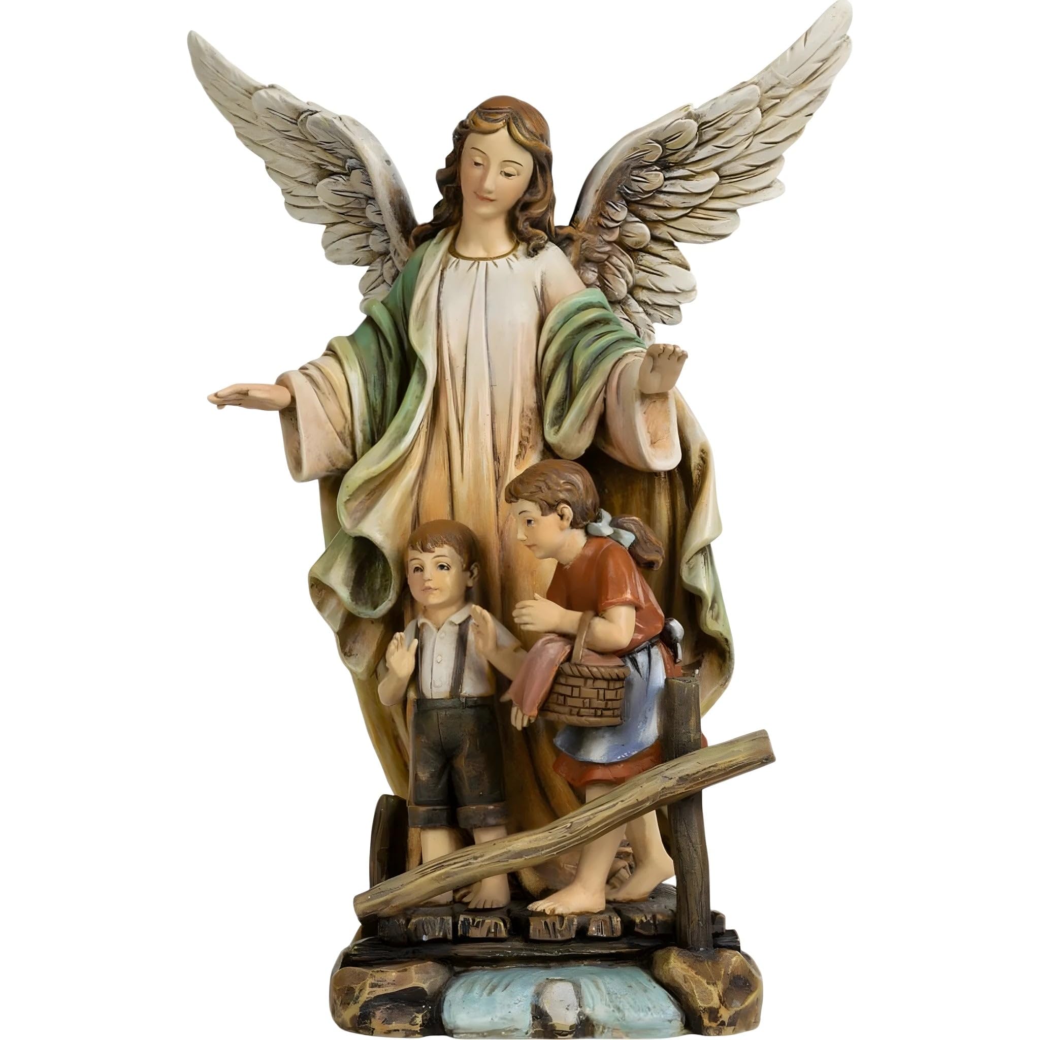 Dolfi Guardian Angel Made of Wood Pulp 20 cm | Hand-Coloured Wood in Val Gardena | Nativity Figure