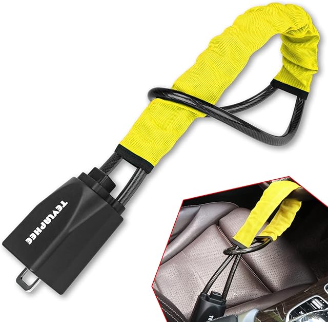 Tevlaphee Steering Wheel Lock, Steering Lock, Car Steering Wheel Locks, Steering Wheel to Seat Belt Lock, High Visibility Car Lock Anti-Theft Device, Heavy Duty, Universal Fit, 3Keys (Yellow)