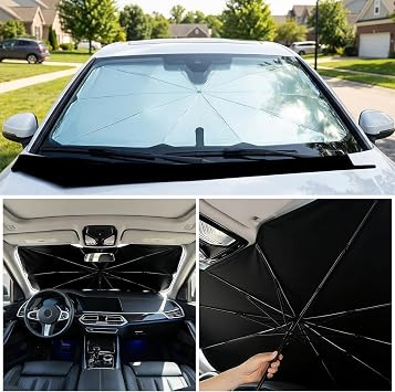 Car Windshield Sunshade Umbrella, 5530 Auto Front Window Sun Shade Cover with 360 Bendable Handle, Foldable Vehicle Windshield Sunshade Umbrella for Sun & UV Protection (L)