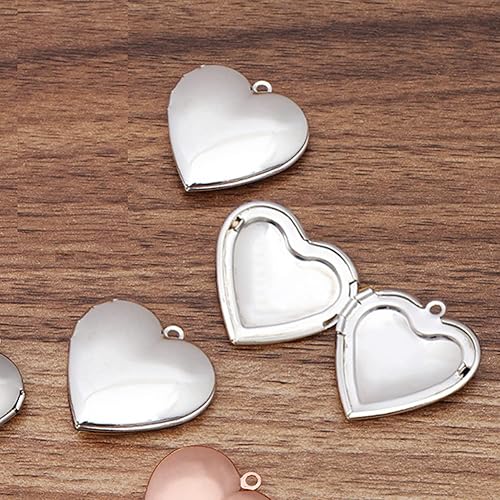 Miniatura 2 de lasenersm 6 piezas de latón de superficie lisa en forma de corazón colgante de foto de latón mini caja de fotos colgante conmemorativo para foto