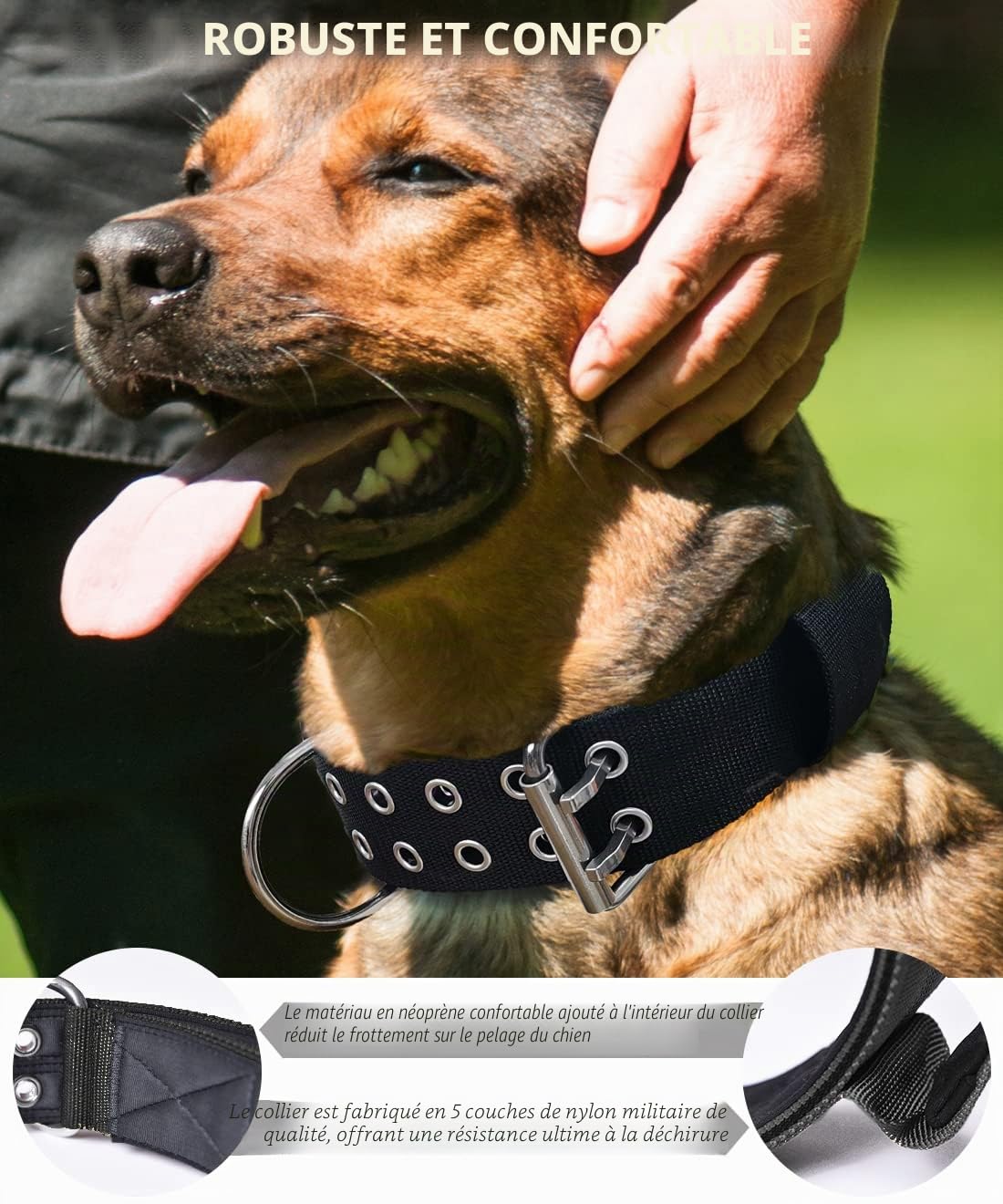 Collier pour Chiens de Grande Taille - Collier de 5 cm de Large avec poignée pour Races de Chiens Extra-Larges, Collier en Nylon néoprène rembourré et Souple pour Grands Chiens, Taille L, Noir