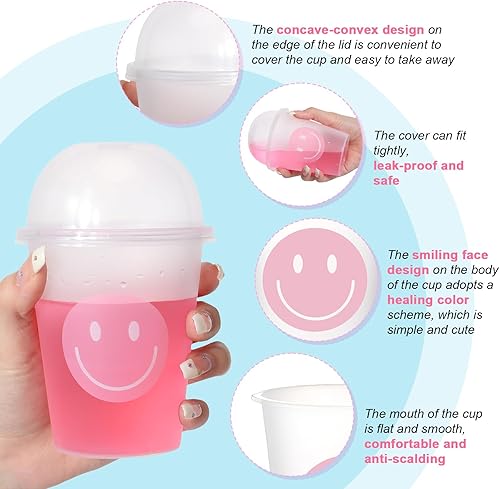 Miniatura 3 de Yaomiao Paquete de 64 vasos con sorbetes y tapas, vasos de plástico transparente de 12 onzas con tapas de cúpula, regalos de fiesta de cara feliz