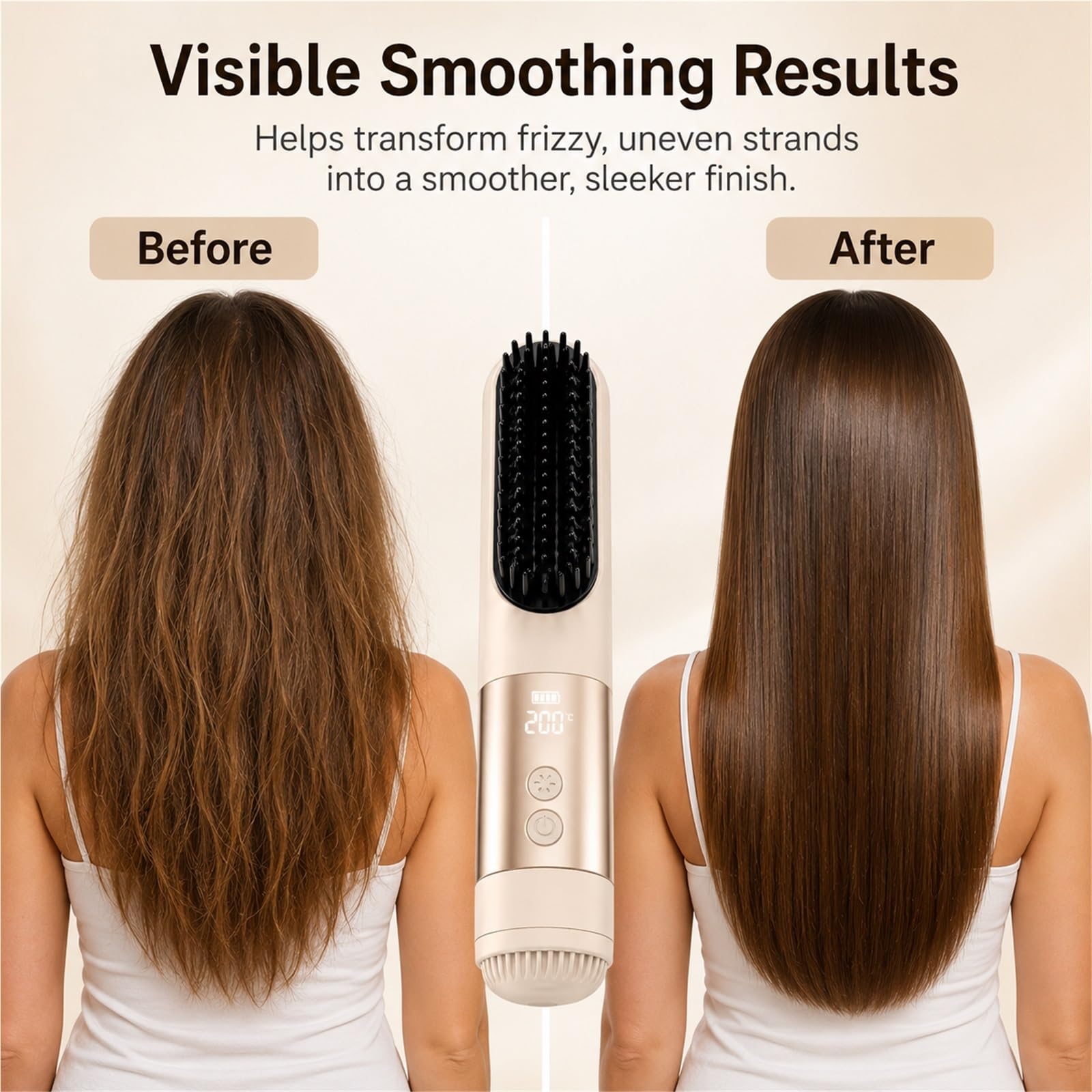 Cepillo Alisador de Pelo Inalámbrico 2026, Plancha de Pelo Portátil con Calentamiento Rápido Cerámico Iónico, 3 Niveles de Calor y Control de Frizz para Viajes