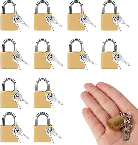 Paquete de 12 candados con llave de latón antiguo de 0.787 in en forma de D, cerraduras decorativas y seguras con núcleo de aleación endurecido para