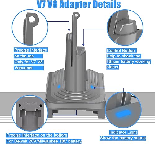 Miniatura 7 de JYJZPB Adaptador 2 en 1 V7 V8 para batería Dewalt de 20 V o Milwaukee 18 V para reemplazar la batería V7 V8, convertidor funciona con batería V7
