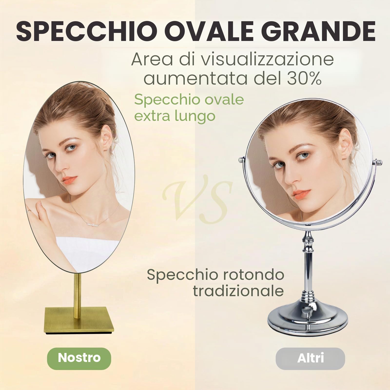 Nicesail Specchio Trucco Vintage da Tavolo Ovale Specchio di Alta Gamma Oro | bella ed elegante,massiven standfuß,rotazione a 360°,specchio unilaterale,per bagni,hotel,gioiellerie,specchio in ottone