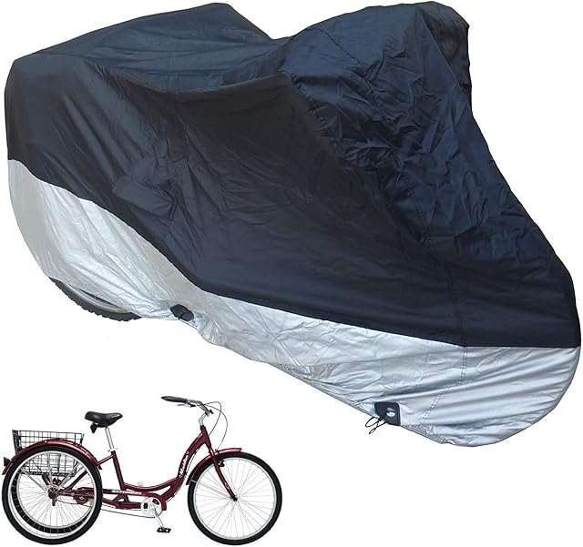 MOPHOTO Bike Cover Adult Tricycle Cover for Outdoor Bicycle Storage, Heavy Duty Ripstop Material, Waterproof & Anti-UV (75" L x 30" W x 44" H)