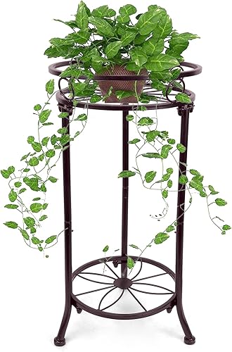 YHIJURS Soporte para plantas para interiores, 2 niveles de metal en maceta, 20.3 pulgadas, estante de exhibición de esquina resistente, estante de