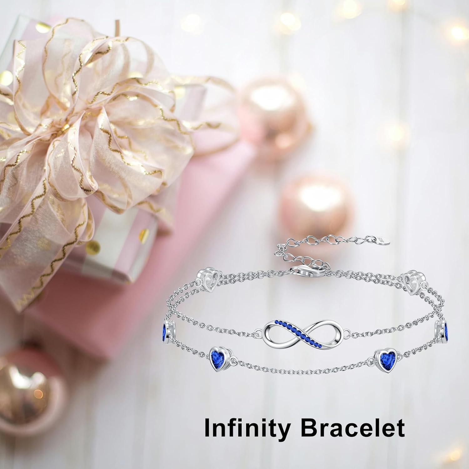 Infinity Birthstone Bracelet for Women 925 Sterling Silver Link Infinity Double Bracelet Charm Adjustable Jewelry Gifts for Women Girlfriend Her - Image 2