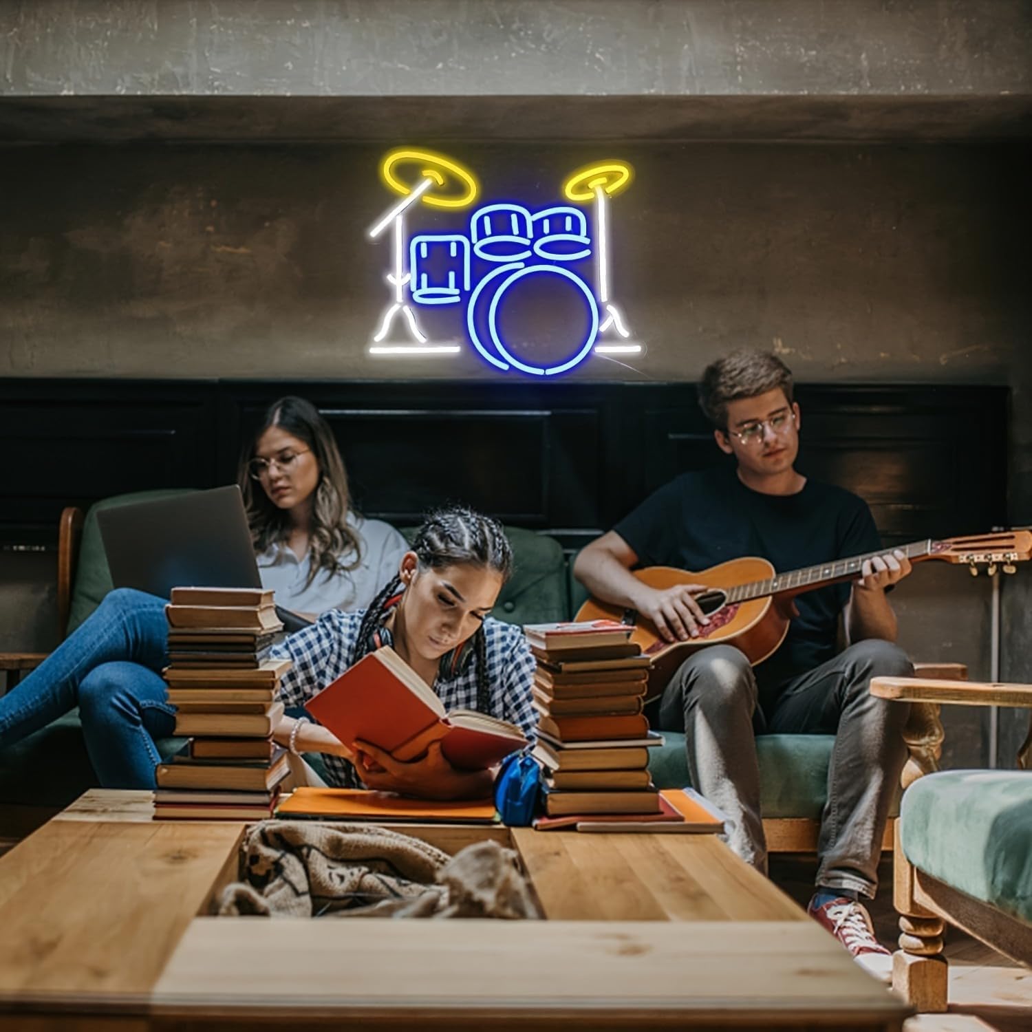 Drum Music Instrument Neon Sign, Kids USB Powered Drum set Led Sign, Reusable Drum set Light Up Sign for Boys and Girls, Light Up Sign for Bedroom and Livingroom