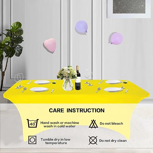 Miniatura 5 de IVAPUPU - Mantel de 4 pies para mesas rectangulares, ajustado, elástico, lavable, color amarillo, protector de mesa de elastano para eventos,