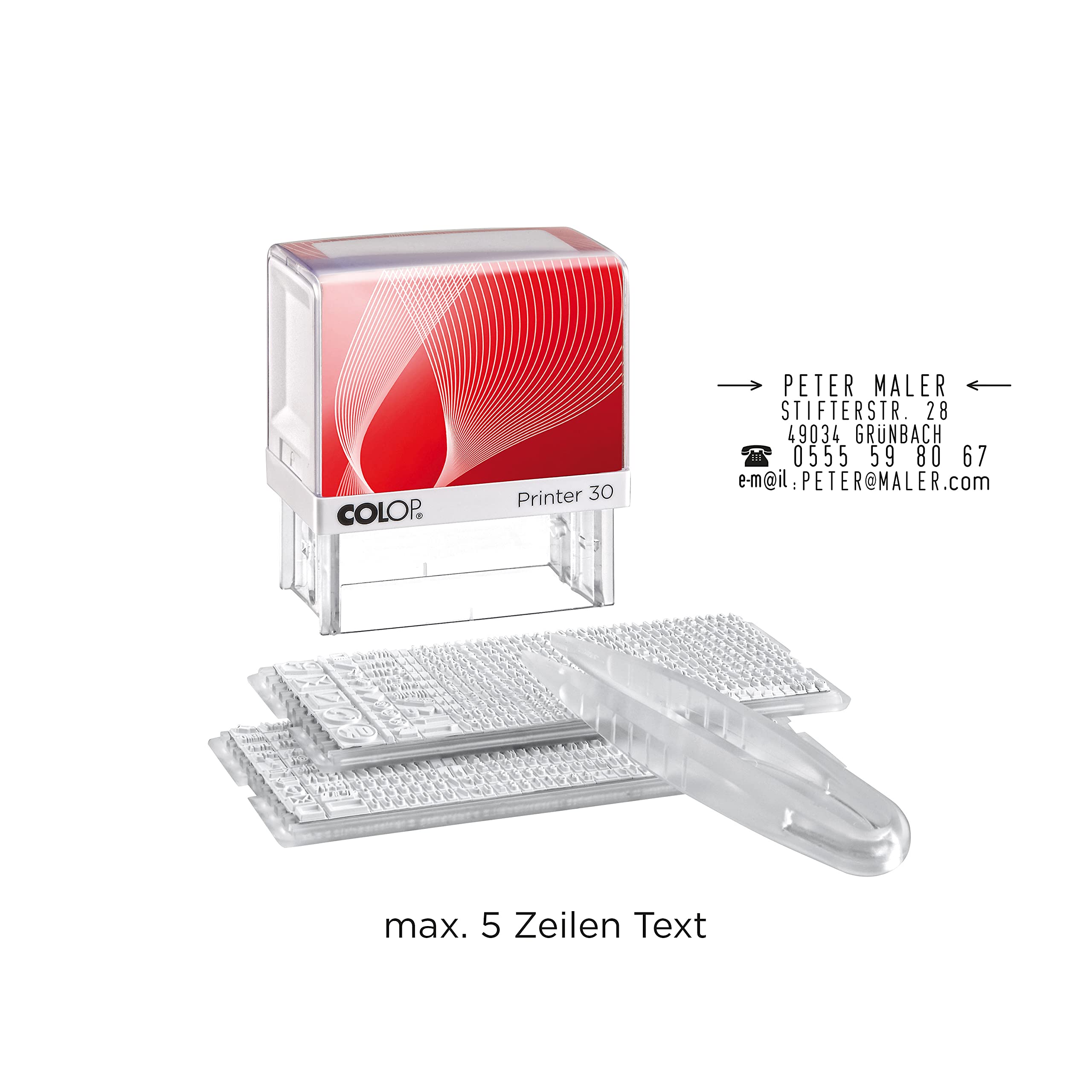 Colop 1093602200 Textstempel Printer 30/2 Set 47 x 18 mm Kissen, 5-zeilig, schwarz