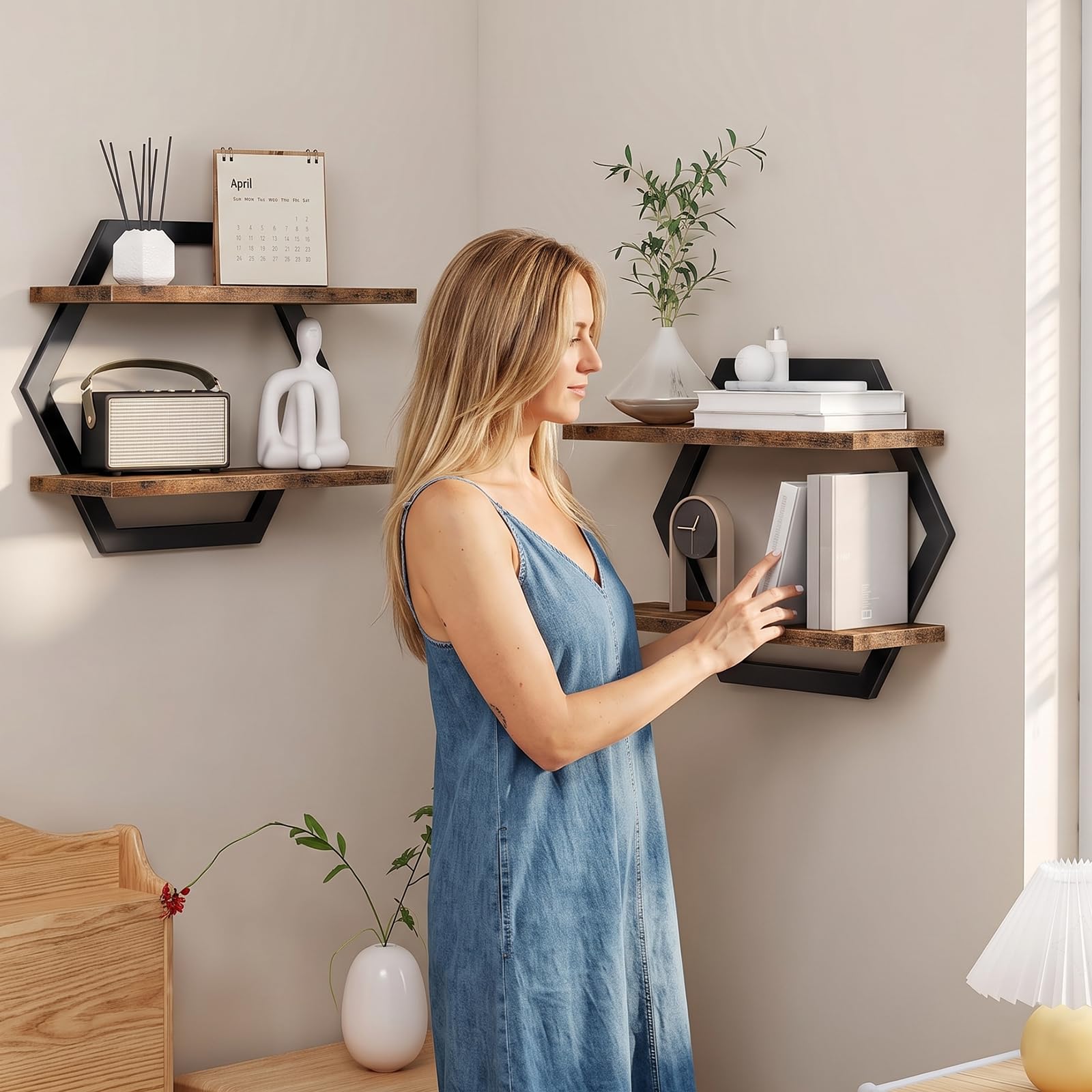 Wandregal Schwarz Metall Schweberegal 2er-Set (Schwarz, 2-Stück) | Küche Wohnzimmer Keller Stabil Modern Regalbrett für Wanddekoration Platzsparend Haushalt Büro