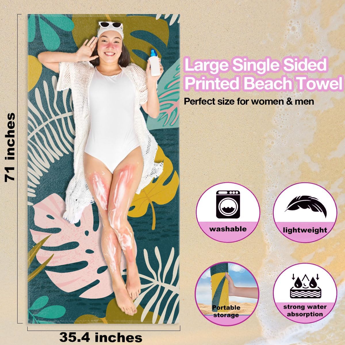 Palm Leaves Beach Tote Bag & Towel Set, Waterproof, Personalized, Multipurpose, Adult Unisex, 21.1" x 15" x 6.2"