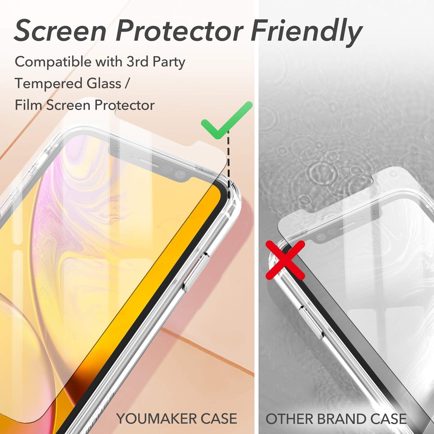 YOUMAKER Stylish Crystal Clear Case for iPhone XR, Anti-Scratch Shock Absorption Slim Fit Drop Protection Premium Bumper Cover Case for iPhone XR 6.1 inch - Orange/Clear