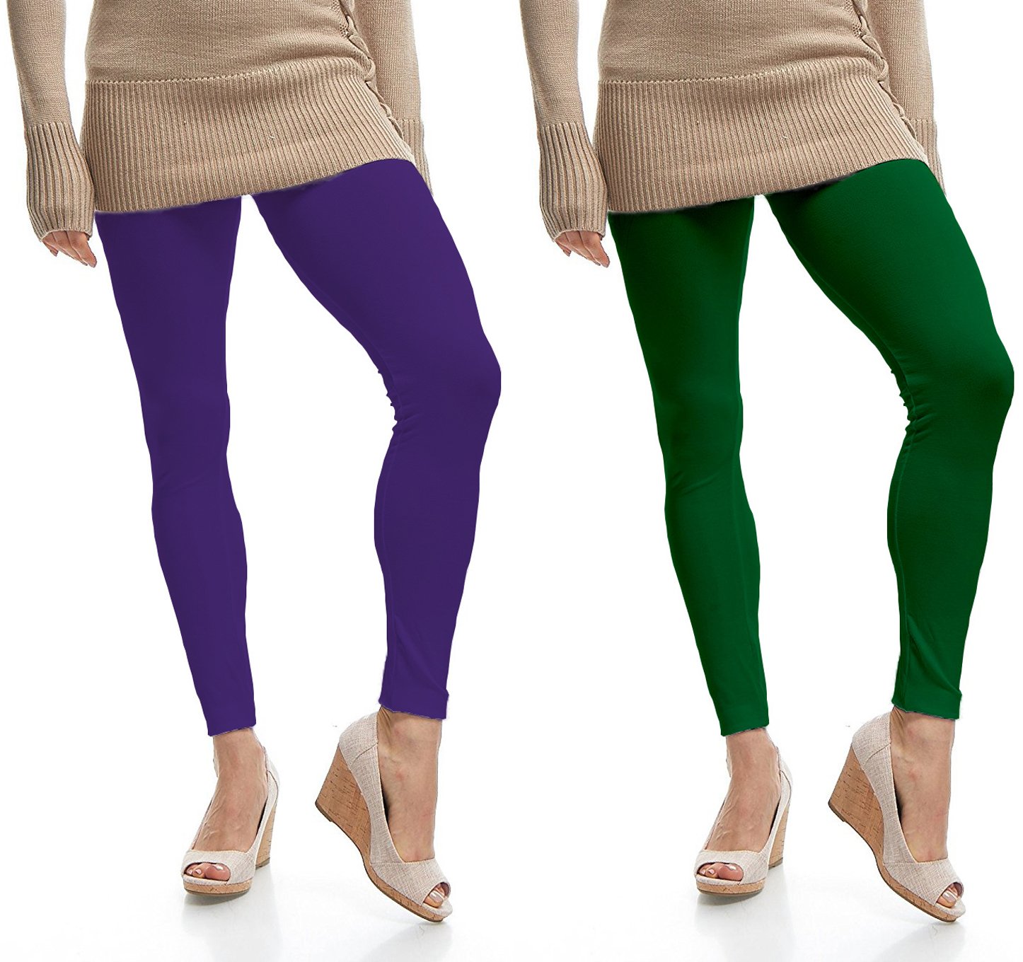 omikka Women's Ankle Length Cotton Lycra Legging (Pack of 2, Free Size)-picture-13