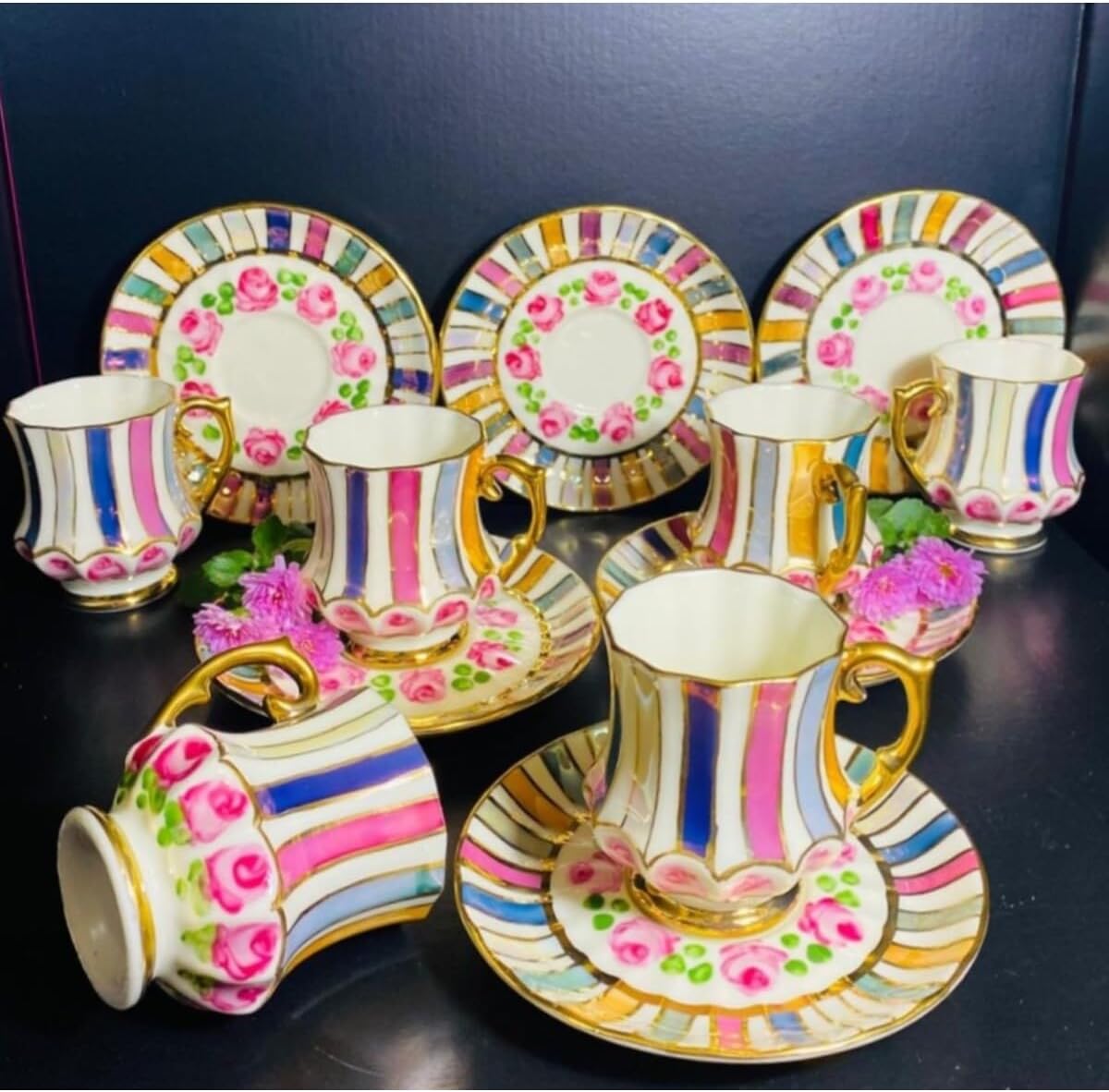 SODEF Coffee Cup Set 6 Piece Porcelain 85ml Multicolor Modern Design for Turkish Coffee, Espresso, Demitasse - Multicolor, One Size