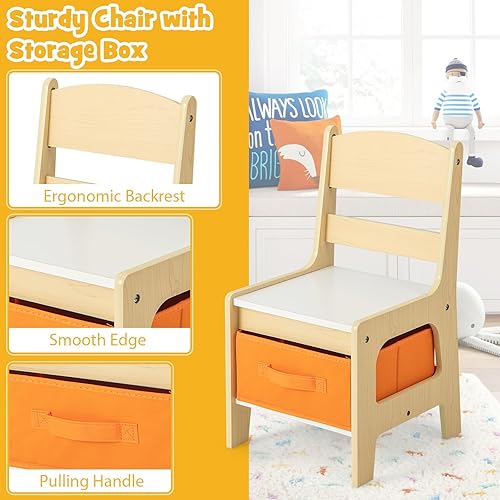 Miniatura 6 de Costzon - Juego de mesa y 2 sillas para niños mesa de actividades y juegos Gris y blanco, Naranja &amp; Natural, Rosa/Rebel Fun.