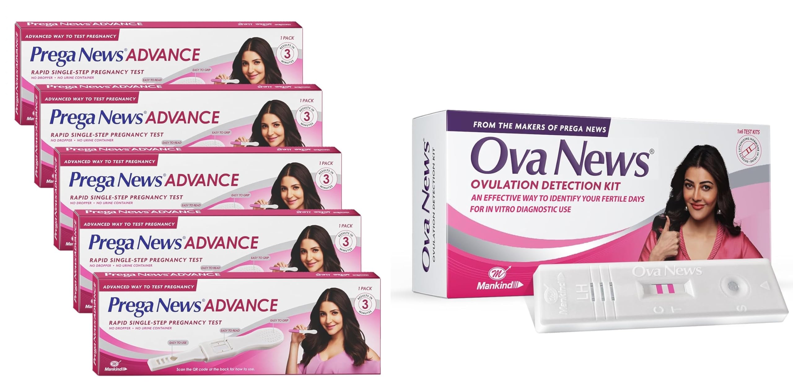 Prega News Advance Test Kit | Rapid Single Step Pregnancy Test Kit Device | 99% Accurate Results in 3 Mins | Pack of 5 and Ova News - Ovulation Detection Kit from Prega News|