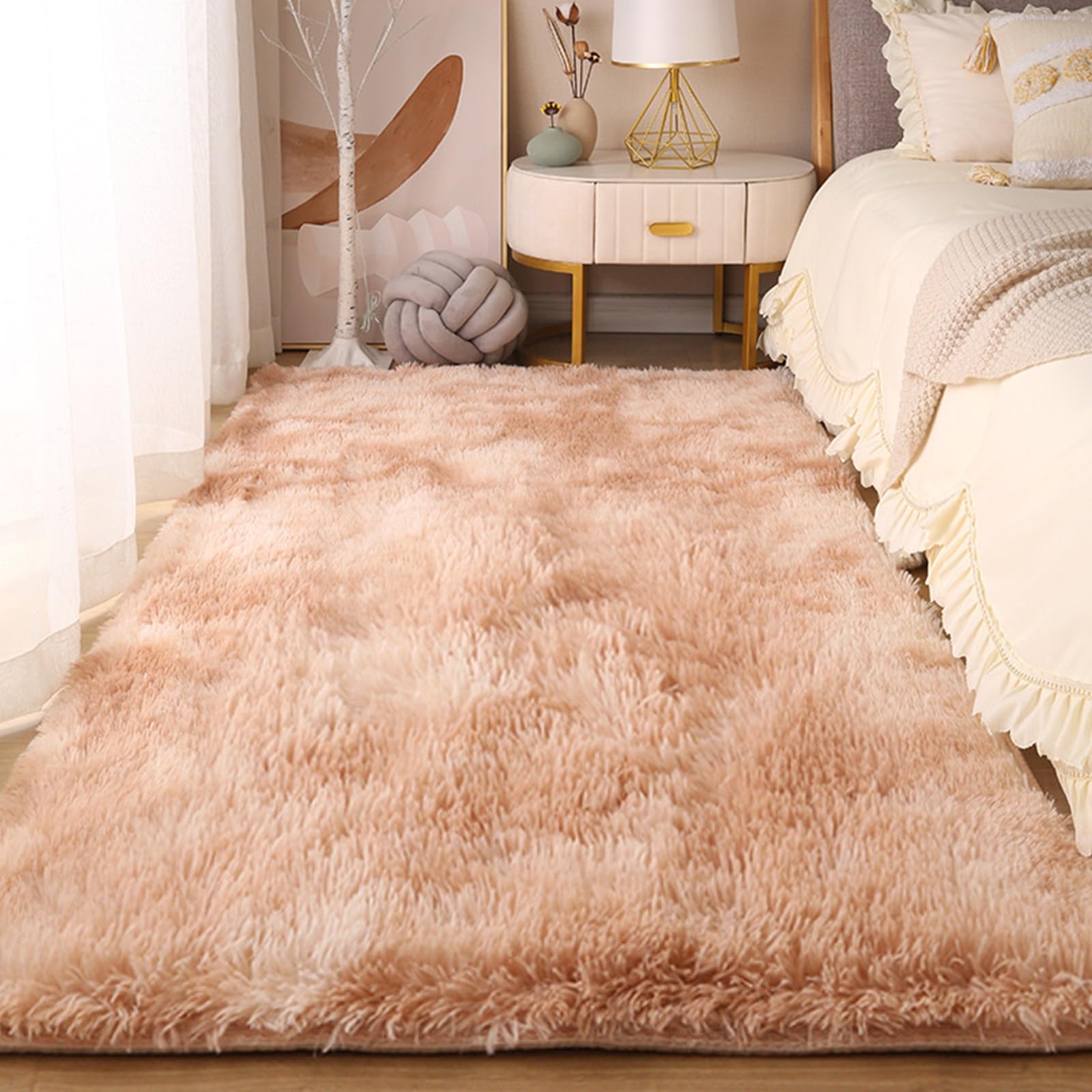 Tapis salon à poils longs grand format 345x345 cm doux et lavable