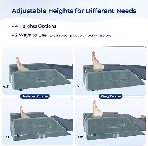 Miniatura 5 de KingPavonini Almohadas de elevación de piernas ajustables de 4 alturas para después de la cirugía con curva ergonómica, almohada de cuña de espuma