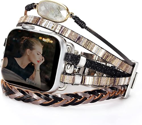 Pulsera de cuero boho compatible con bandas de Apple Watch para mujeres y hombres 38mm 40mm 41mm 42mm 44mm 45mm 46mm 49mm - Correa de Apple Watch