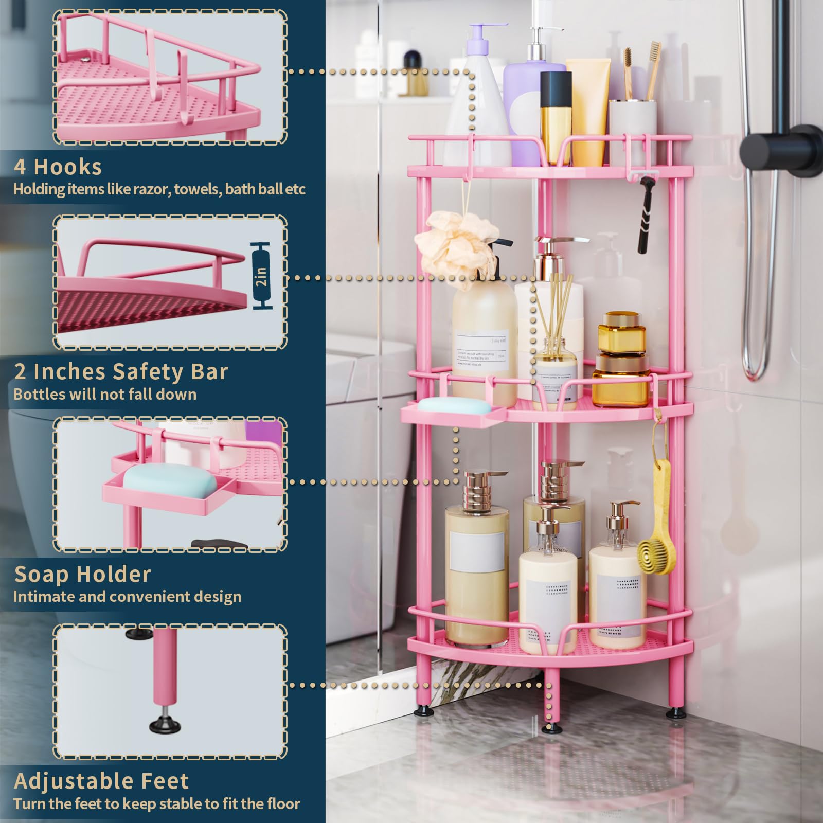 ELYKEN Eck-Duschregal Mit 4 Etagen – Rostfreier Stahl, Verstellbare Füße, Platzsparend Für Badewanne & Dusche
