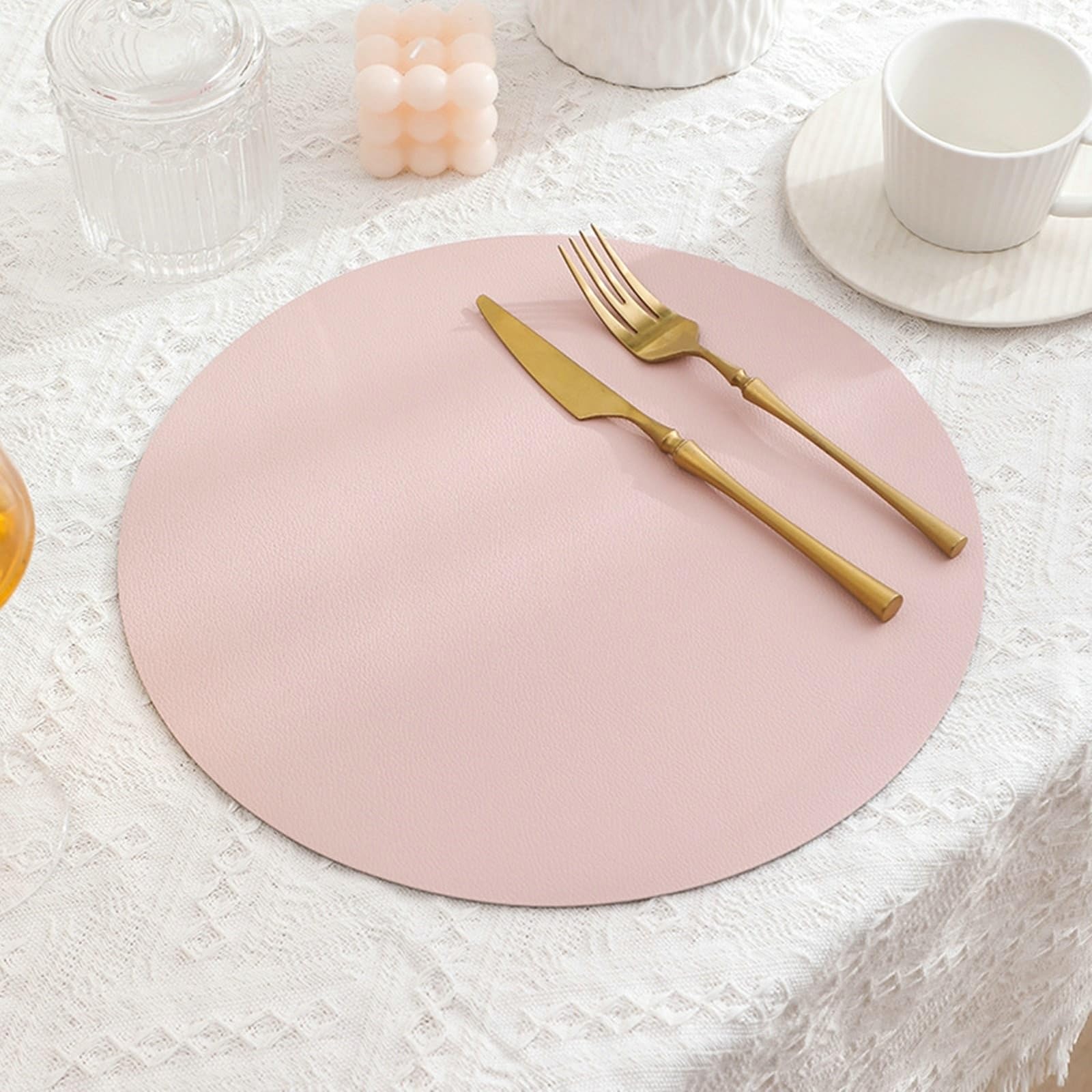 Sets de table ronds lot de 2 rose et gris foncé double face 32 cm pour table de cuisine