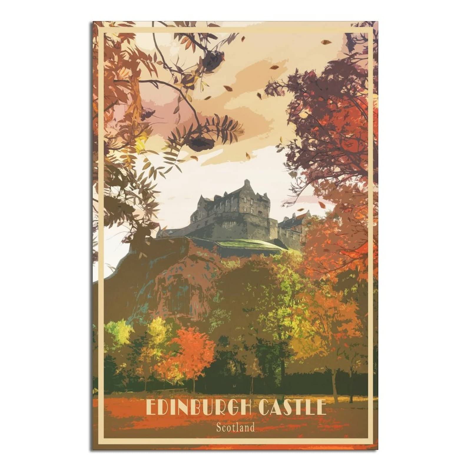ZSEFV Edinburgh Castle Scotland Vintage Travel Poster Skyline Decorative Posters Modern Bedroom Canvas Art Poster Picture Painting Posters Wall Decor art Gift