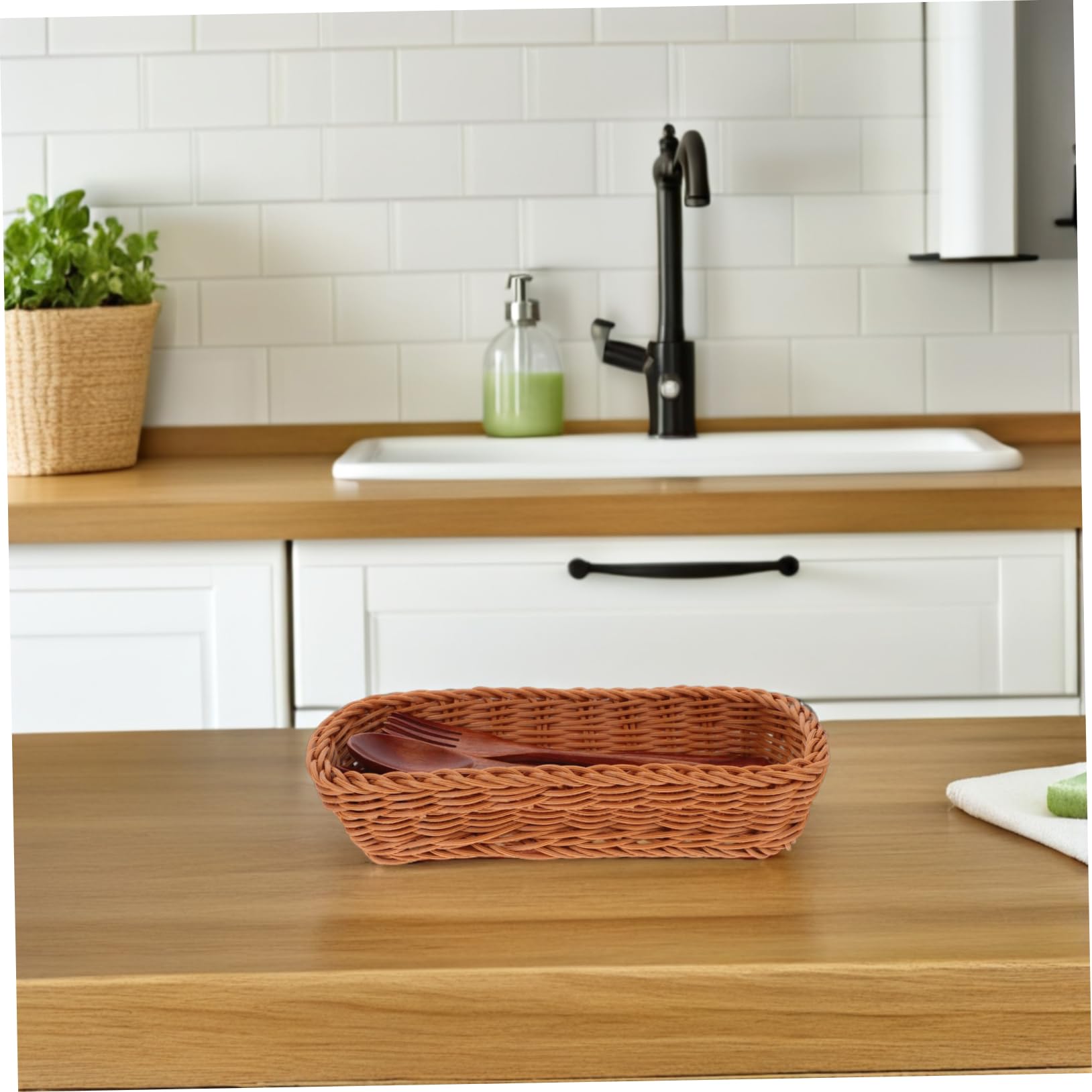 SOLUSTRE Cesta para Cubiertos Tejida Porta Utensilios PP Reutilizable Fácil de Limpiar Organizador de Cocina