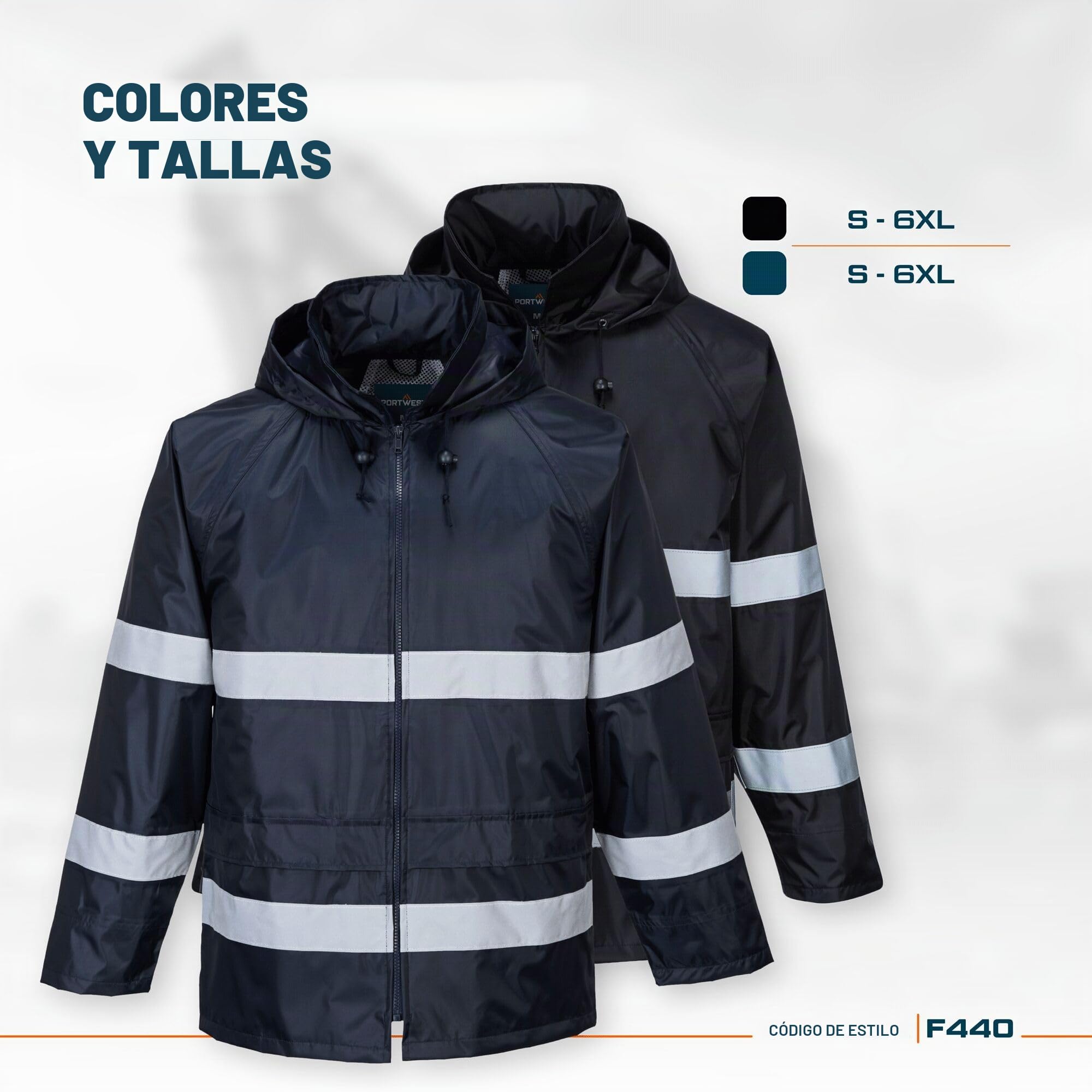 Portwest Chubasquero Iona Classic, Tamaño: XL, Color: Negro, F440BKRXL