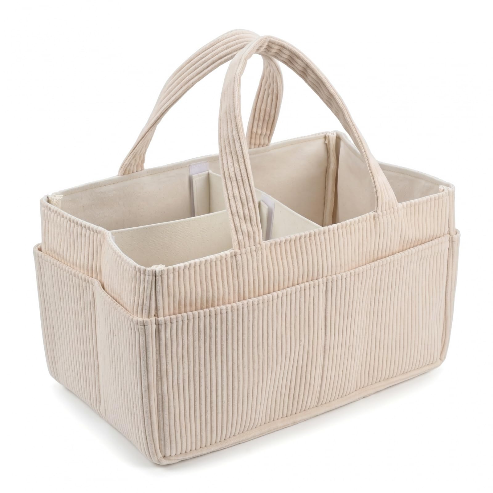 Tusgfb Corduroy Felt Nappy Caddy Organiser with Dividers, 35x23x18cm