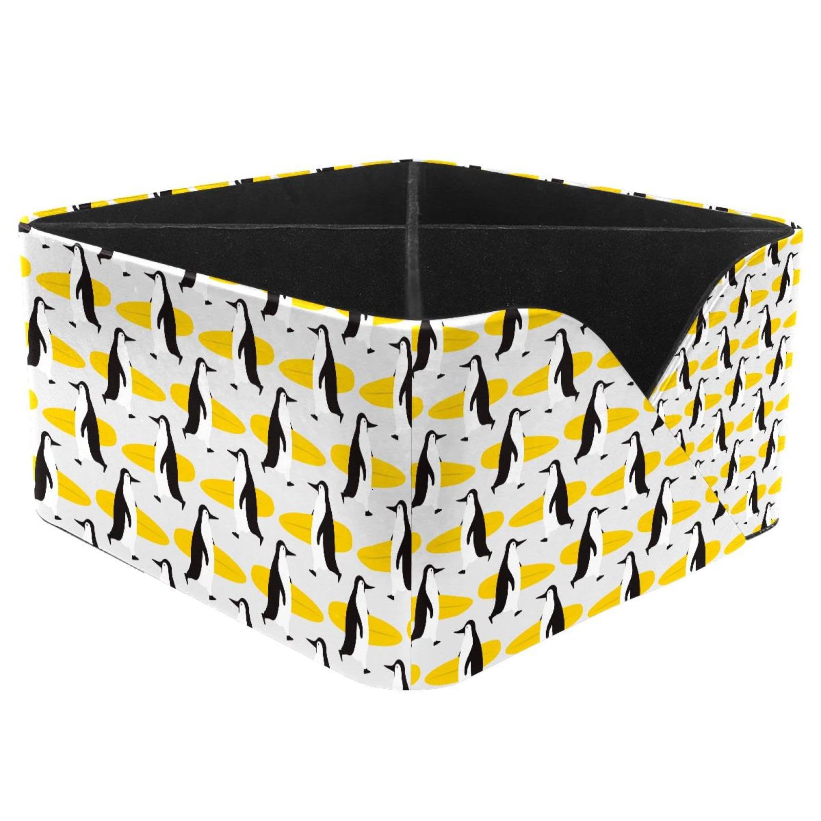KengjuTesu Penguin Surfs the Surfboard Pattern Desktop Organizer Pen Holder, Rectangular Pencil Cup for Office, Study and Makeup Stations