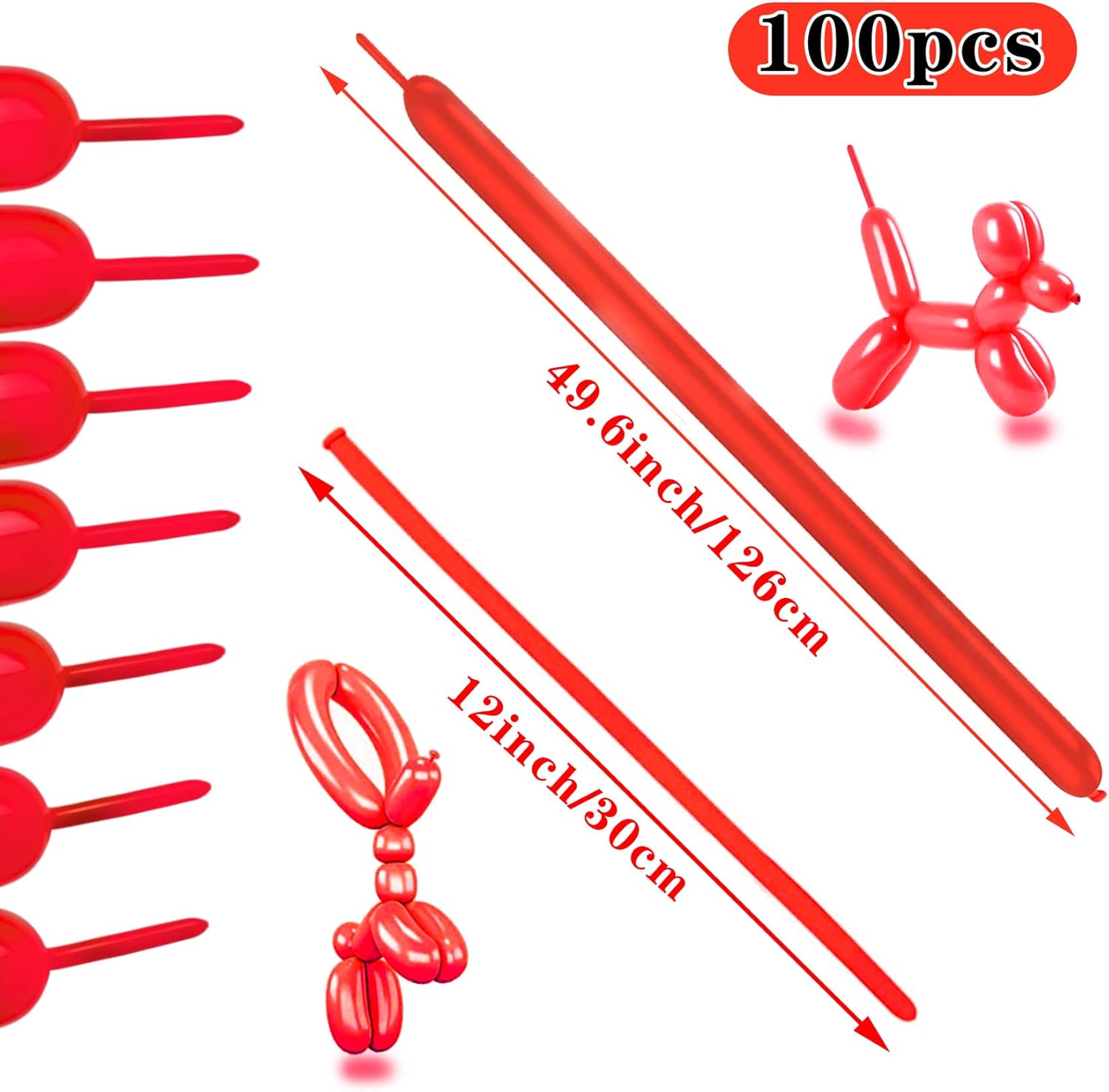 260 Long Balloons 100 Pack Red Twisting Animal Balloons Thickening Latex Modeling Long Magic Balloons for Animal Model Weddings Birthdays Festival Party Decorations - Image 3
