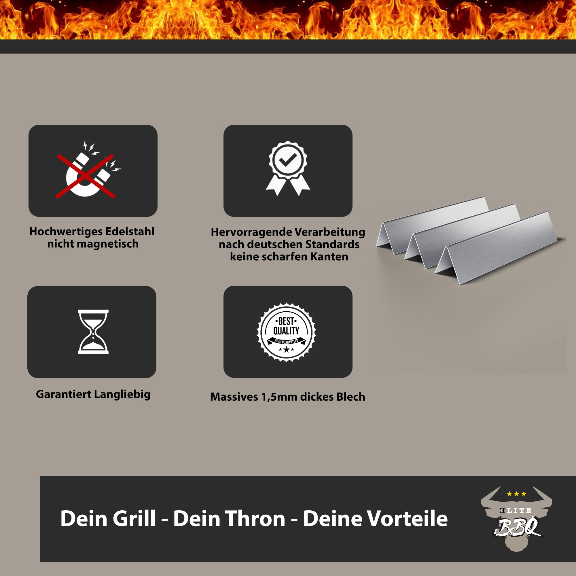 Elite BBQ 1,5 mm di copertura per bruciatore massiccio per Weber Spirit 210 220 dal 2013, Flavorizer Bars Weber Spirit Barbecue a gas Spirit 210 pezzi di ricambio 7365 riflettore termico Spirit I & II