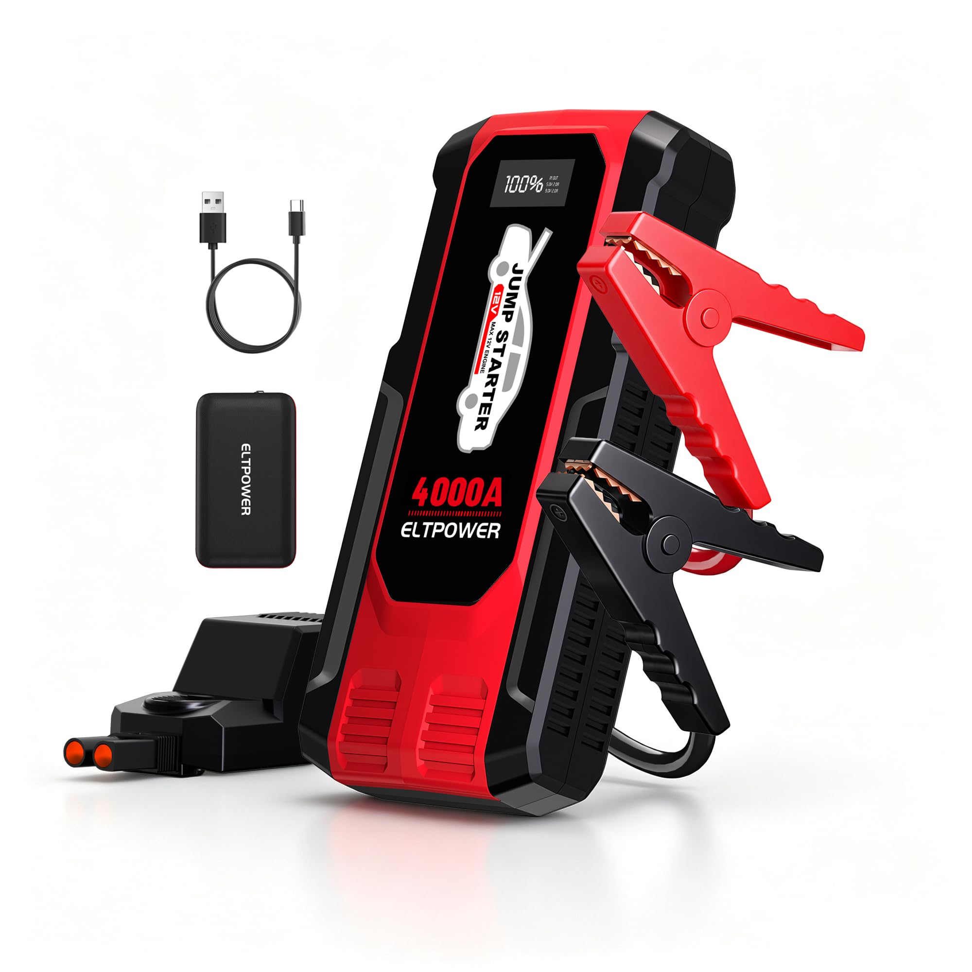 4000A Heavy Duty Jump Starter, 74Wh 12V Portable Truck Battery Booster Jump Box, Car Jump Starter for 8.0L Gas & 7.0L Diesel Engine, USB Fast Charge LED SOS Light with Storage Carry Case
