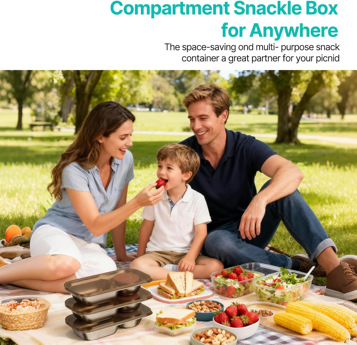 Reusable Snack Containers with Lids,2 Compartment Snack Containers with a Salad Dressing Contaienr,Grab and Go Stainless Steel Containers for Travel, Outdoor Camping and Daily Use (4)