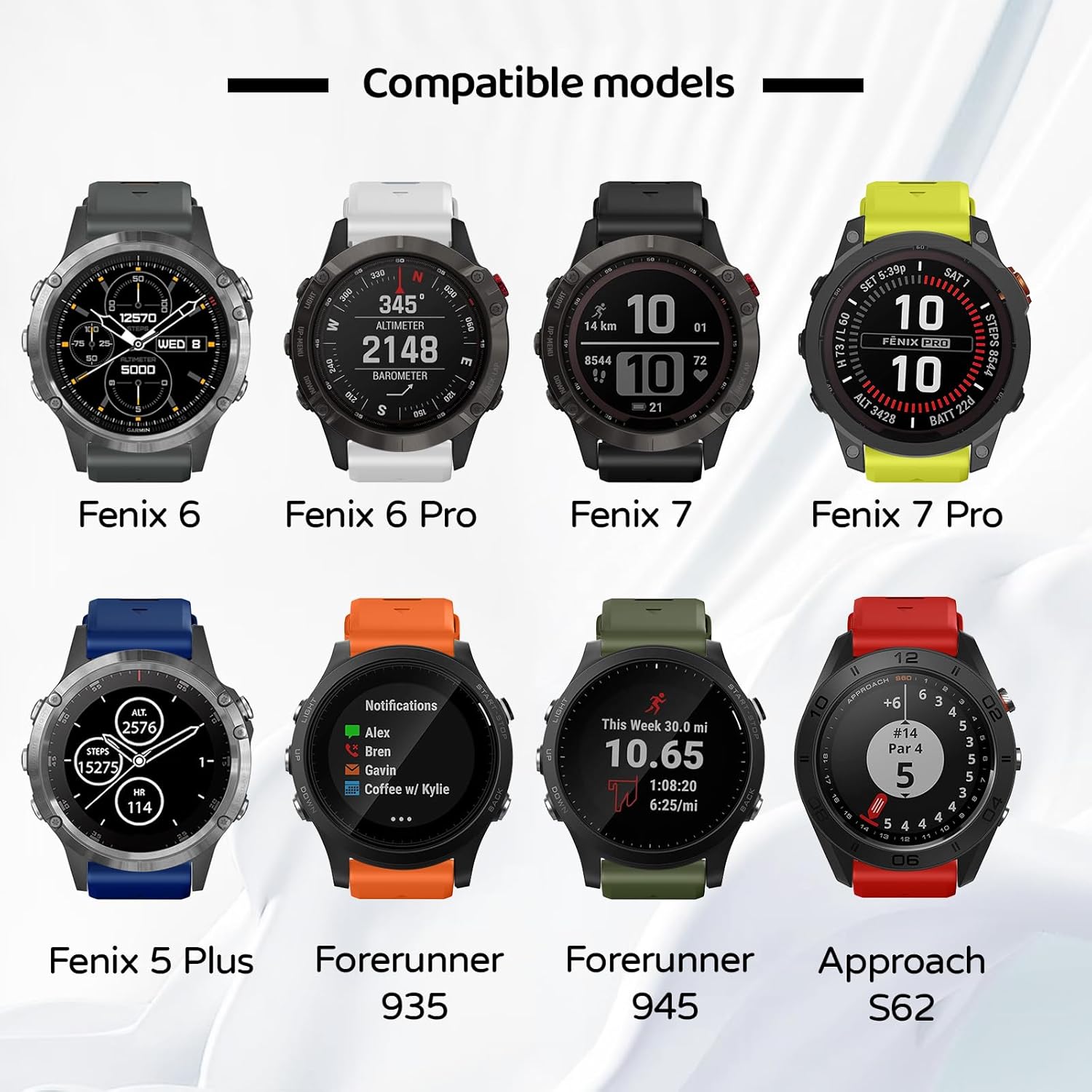 Watch Band for Garmin Fenix 8 47mm/Fenix 7/Fenix 6/Fenix 5/Epix Pro 47mm, 22mm Silicone QuickFit Replacement Bands - Image 5