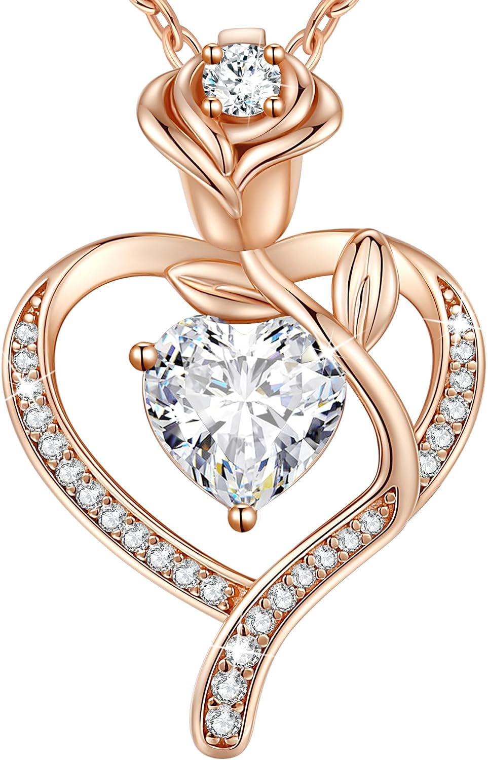 925 Sterling Silver Rose Love Heart Birthstone Necklaces for Women Jewelry