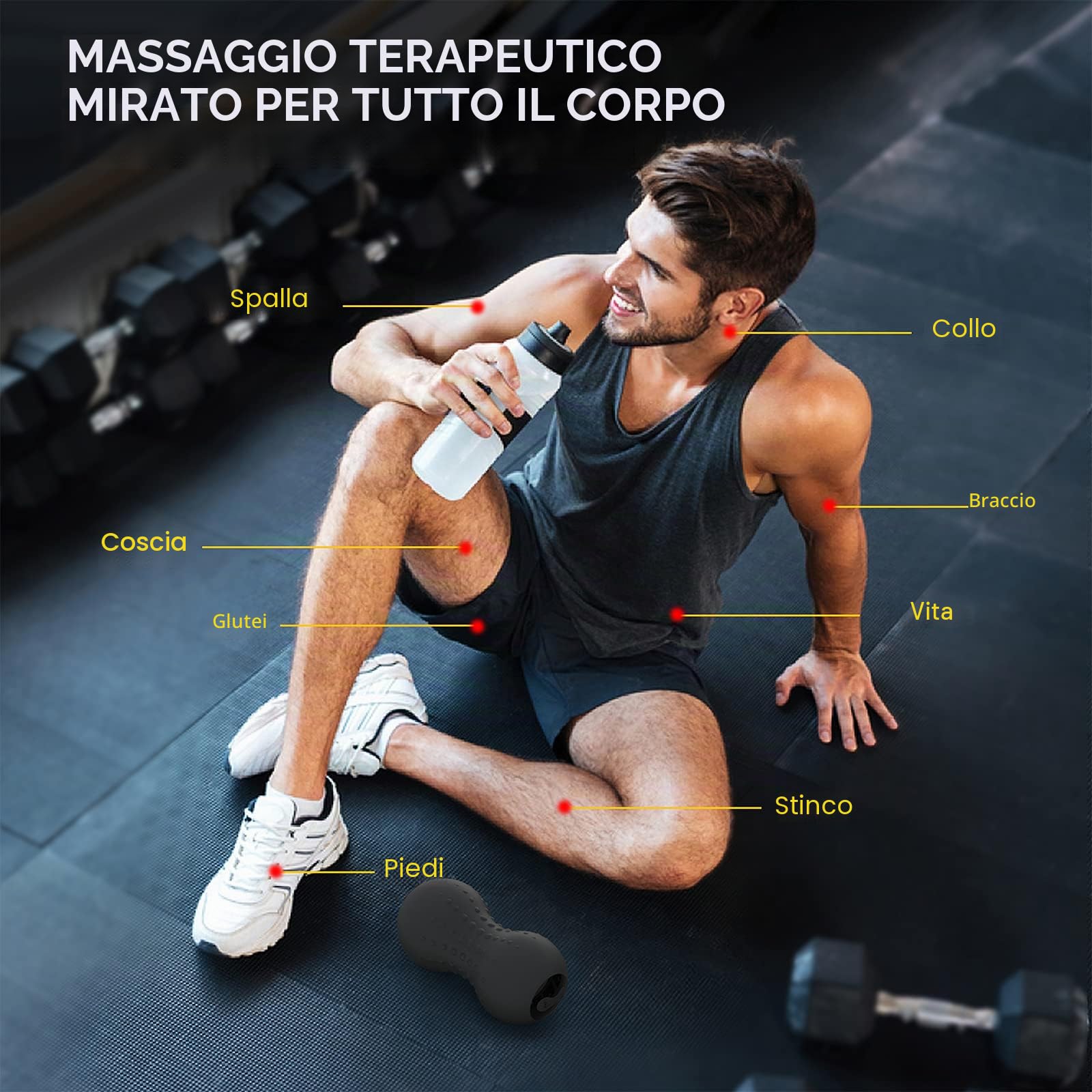 Riscaldamento Pallina Massaggio Muscolare Elettrico, Palla Doppia Rullo Massaggio Muscolare Vibrante Pilates-5 Modalità di Vibrazione Trigger Point Massaggio Schiena Piedi,Sollievo dal Dolore
