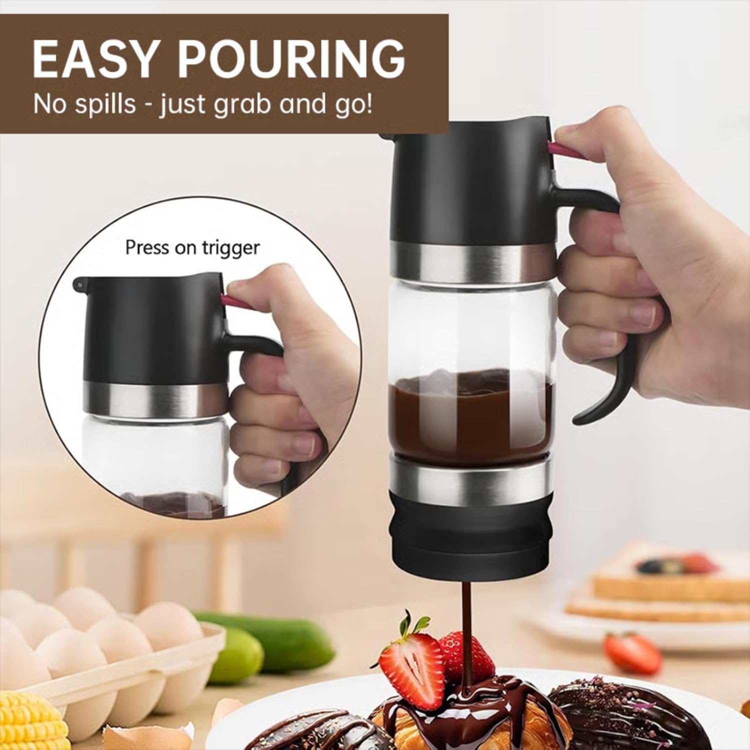 2026 Boutique Kitchen Tool, Honey Dispenser No Drip with Base, 12oz Glass Honey Jar Pot with Handle, Honey Container for Coffee or Tea, Press Type Drips Dispenser for Honey Syrup Chocolate(Yellow)