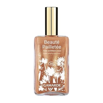 Gamarde Glitter Beauty - لوشن الجسم المضيء للنساء مع لمسات ذهبية - مسحوق معدني مخملي ومستخلص الصبار - جل 3.04 أونصة