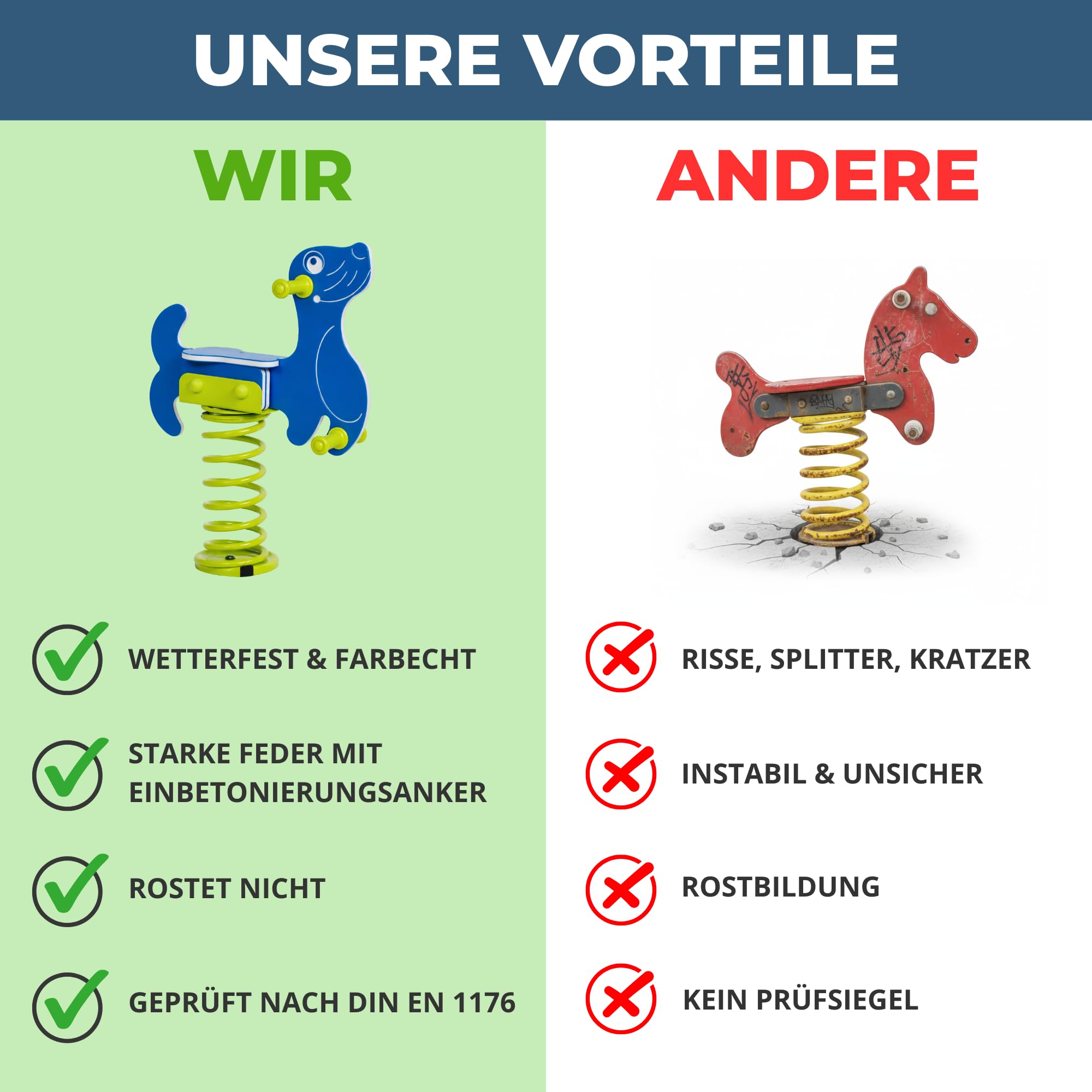 Federwippe Seehund Schaukelwippe DIN EN 1176 geprüftes | Wipptier für öffentliche Spielplätze, Kindergarten und Kommunen aus HDPE Kunststoff Federtier inkl Bodenanker