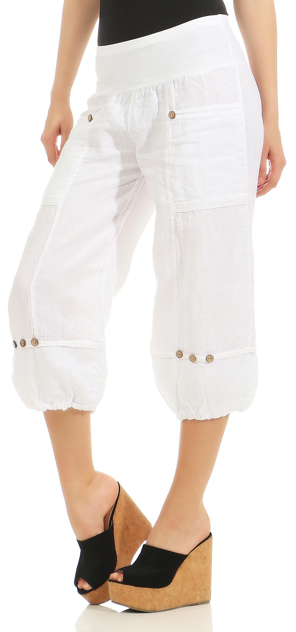 Malito Damen Hose aus Leinen - Stoffhose in Uni Farben - Freizeithose für den Strand - Chino - Capri Hose 1575