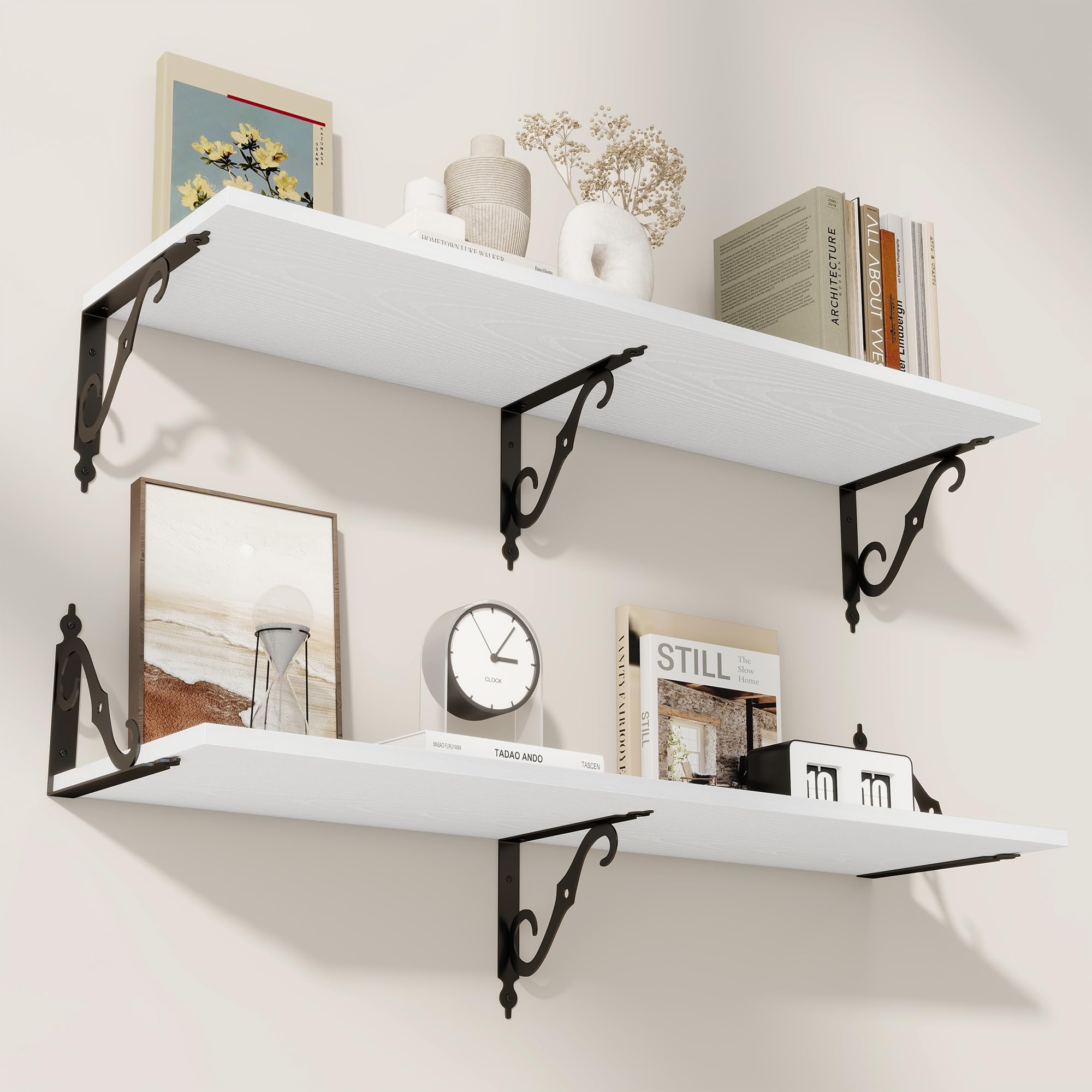 RICHFOCUS 12 Inch Deep Floating Shelves for Wall, 39" W x 12" D Wood Wall Shelves Set of 2, Wide Floating Shelves for Living Room, Bedroom, Kitchen,