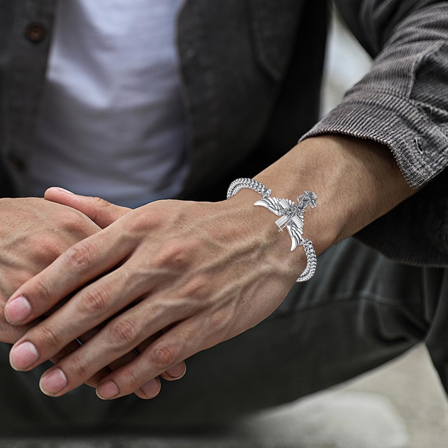 TwoAnts Catholic Cross Bracelet 925 Sterling Silver Patron Saint Bracelet Religious Jewelry Gift for Men Women with 7"+2" Chain - Image 4