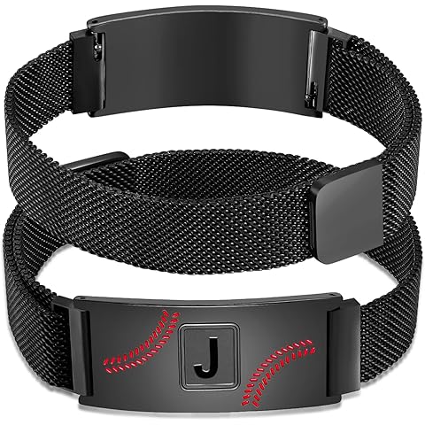 Stocking Stuffers - Baseball Initial Bracelet Stainless Steel A-Z Letter Charm Brac...