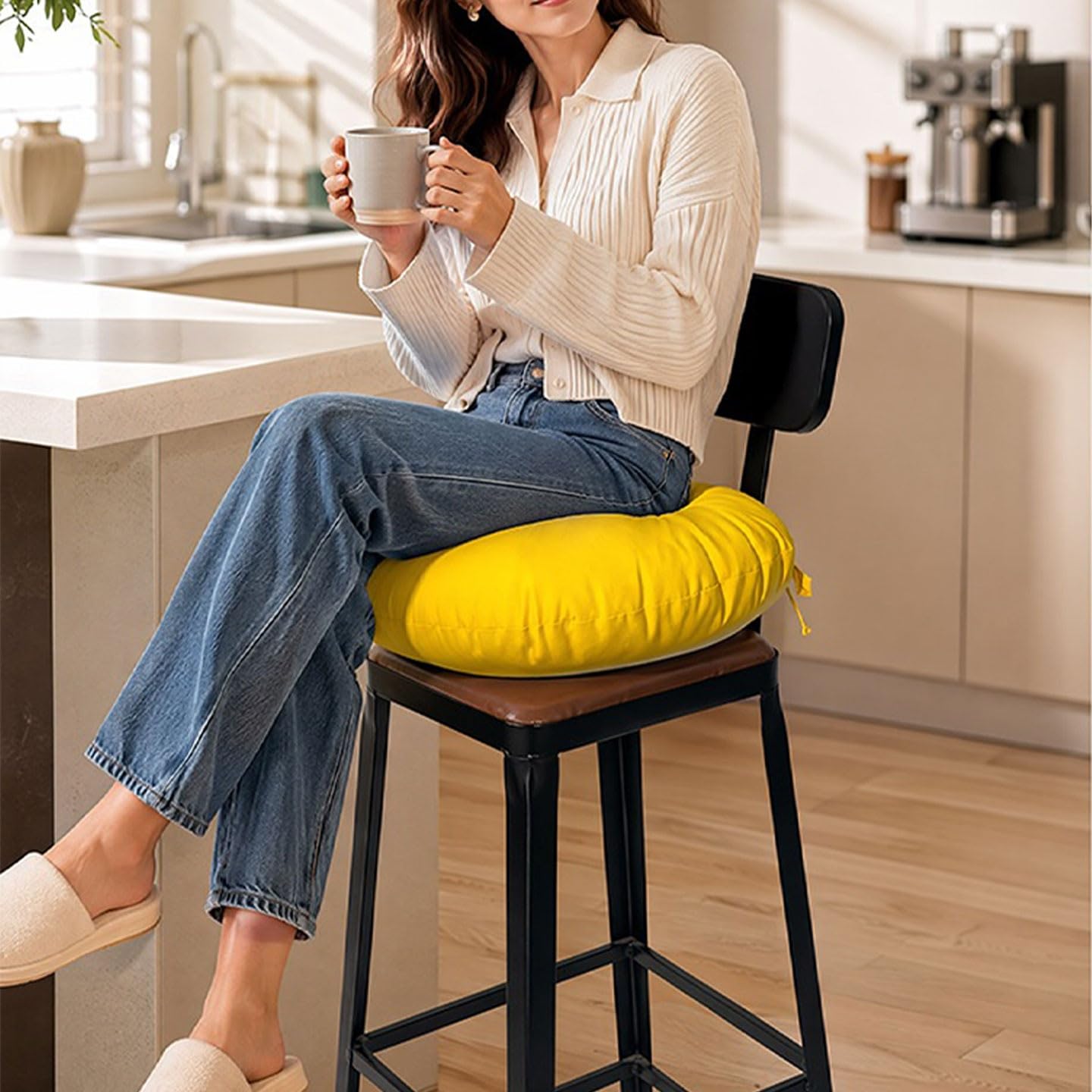 Genérico Cojín for Silla Forma Herradura Tela Oxford Impermeable | Relleno Algodón PP Alta Resiliencia 40x35cm, Taburetes Bar, Terraza y Comedor(Beige,6pcs:40x35cm)