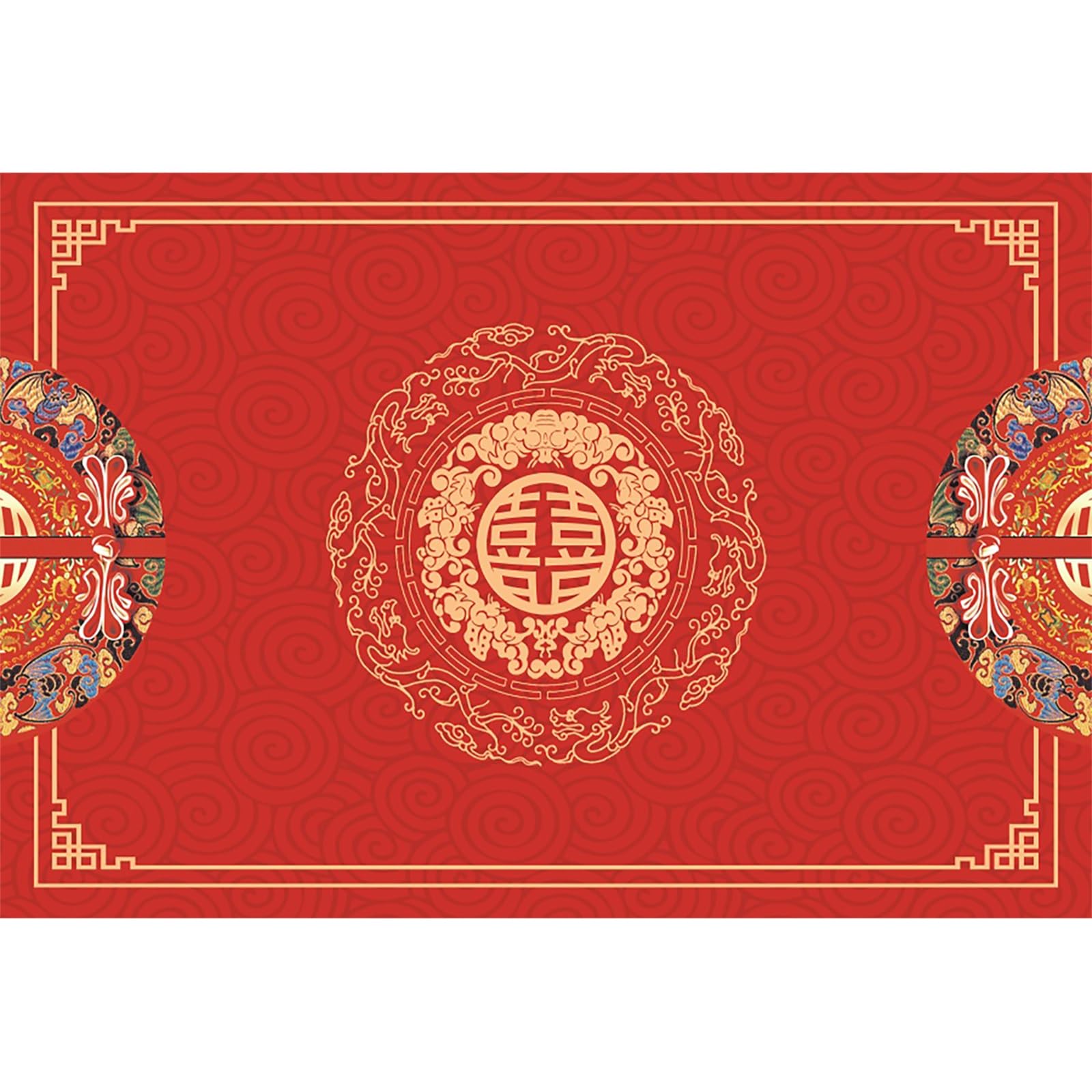 Renaiss Fabric Chinese Wedding Backdrop for Photography 7Wx5H ft Chinese Double Happiness Photo Background Exotic Style Engagement Wedding Ceremony